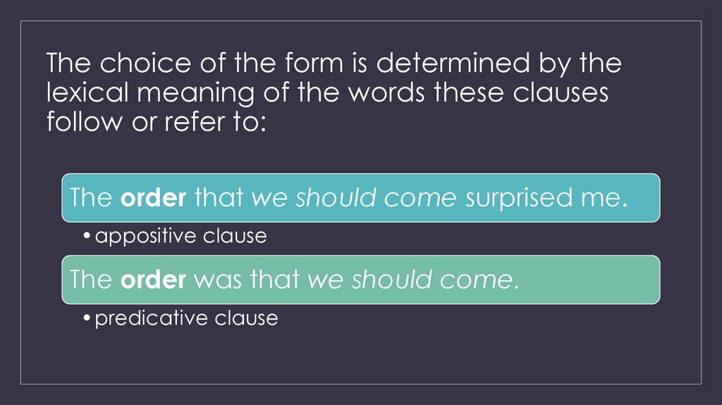 The choice of the form is determined by the lexical meaning of the words these clauses follow or refer to: