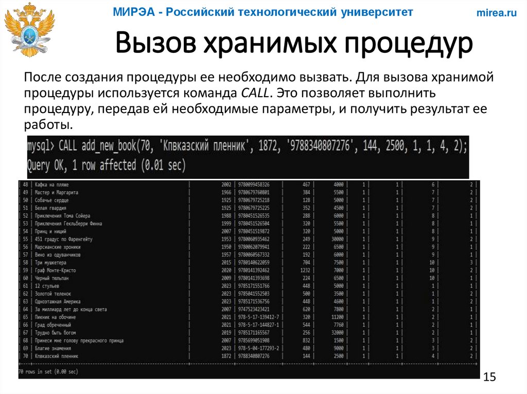 Вызов хранимых процедур