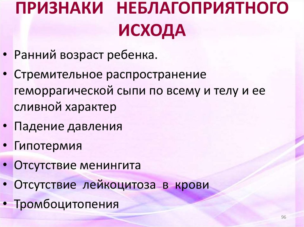 ПРИЗНАКИ НЕБЛАГОПРИЯТНОГО ИСХОДА