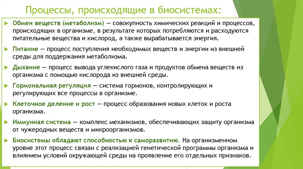 Процессы, происходящие в биосистемах: