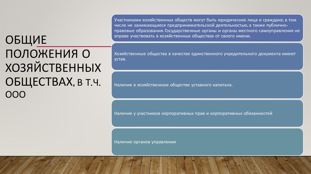 Общие положения о хозяйственных обществах, в т.ч. ООО