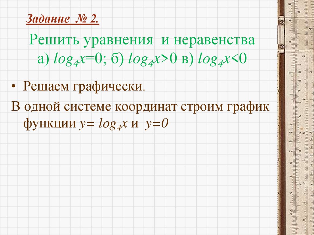 Решить уравнения и неравенства а) lоg4x=0; б) lоg4x>0 в) lоg4x<0