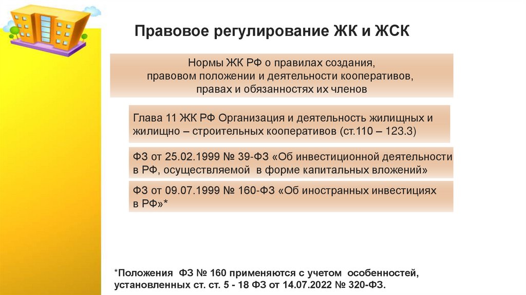 Правовое регулирование ЖК и ЖСК