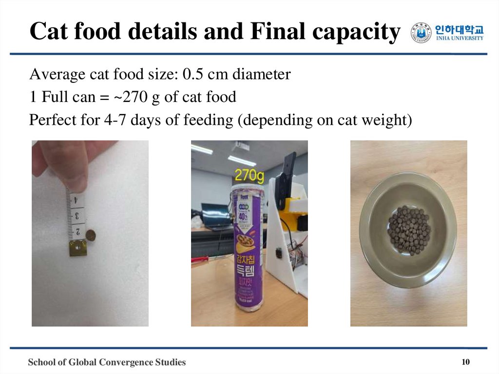 Cat food details and Final capacity