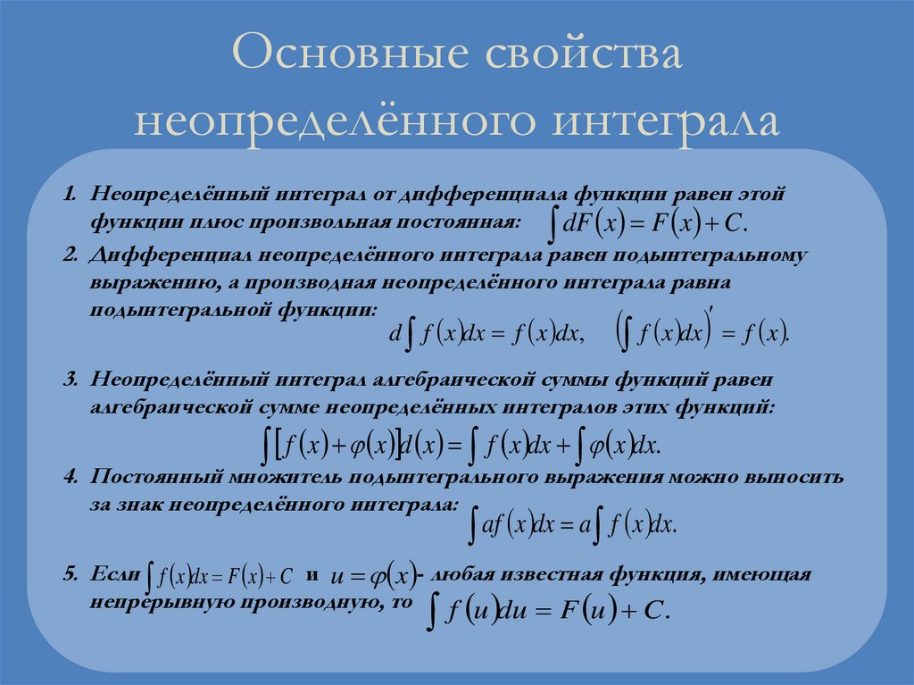 Основные свойства неопределённого интеграла