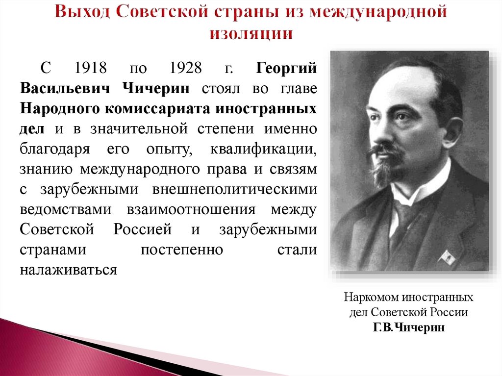 Выход Советской страны из международной изоляции