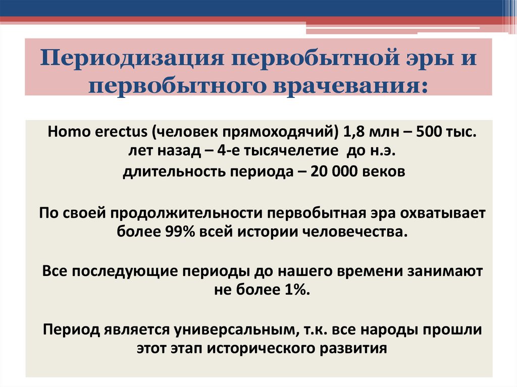 Периодизация первобытной эры и первобытного врачевания: