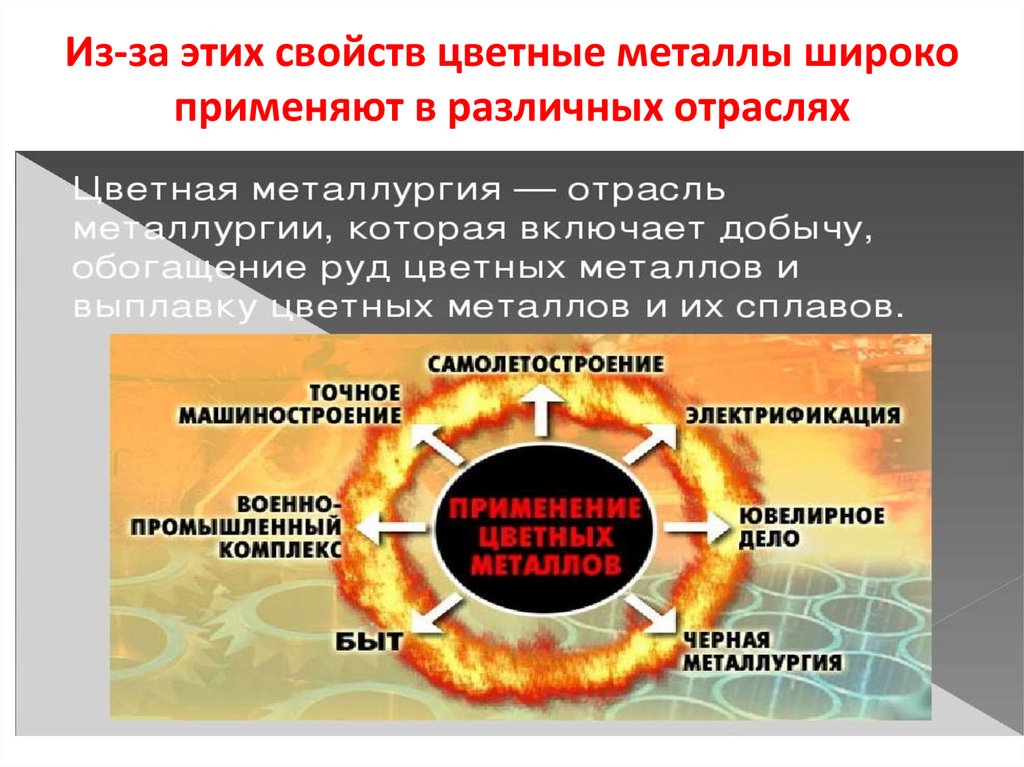Из-за этих свойств цветные металлы широко применяют в различных отраслях