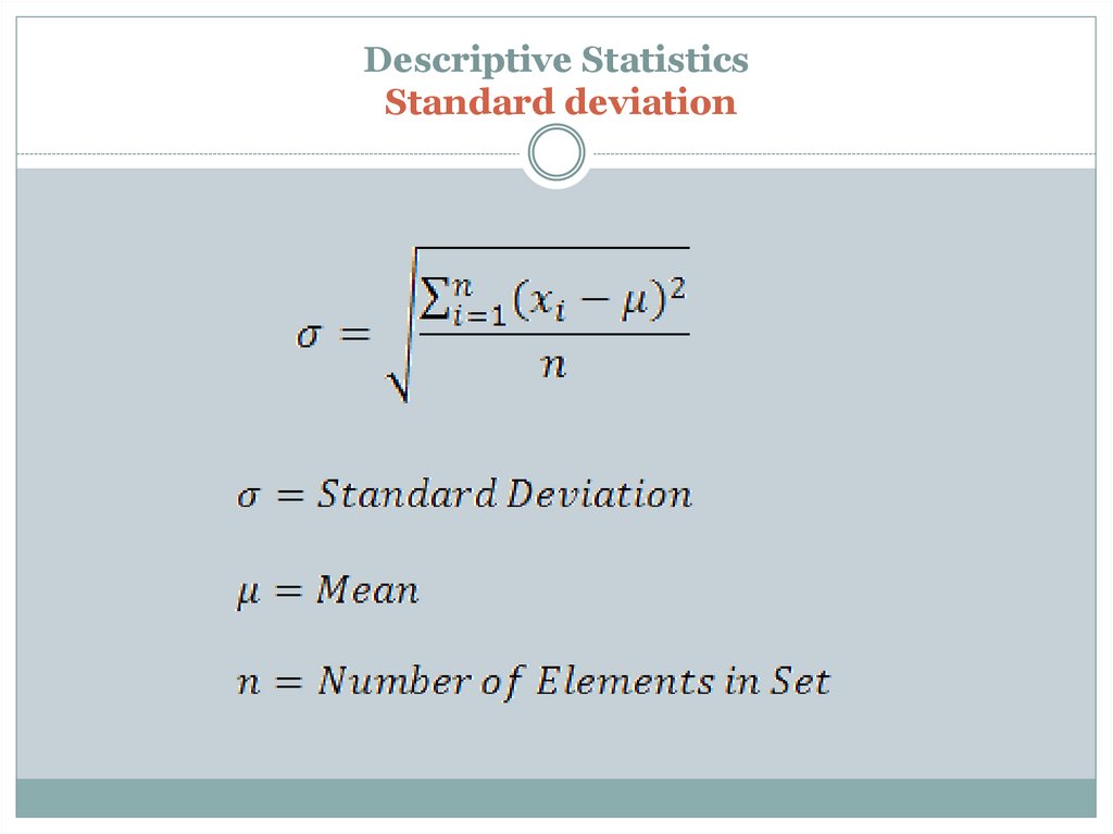 Descriptive Statistics Standard deviation
