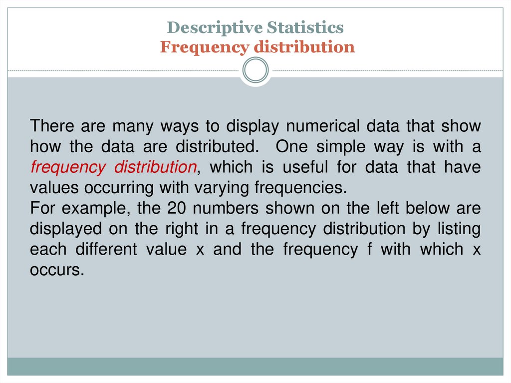 Descriptive Statistics Frequency distribution