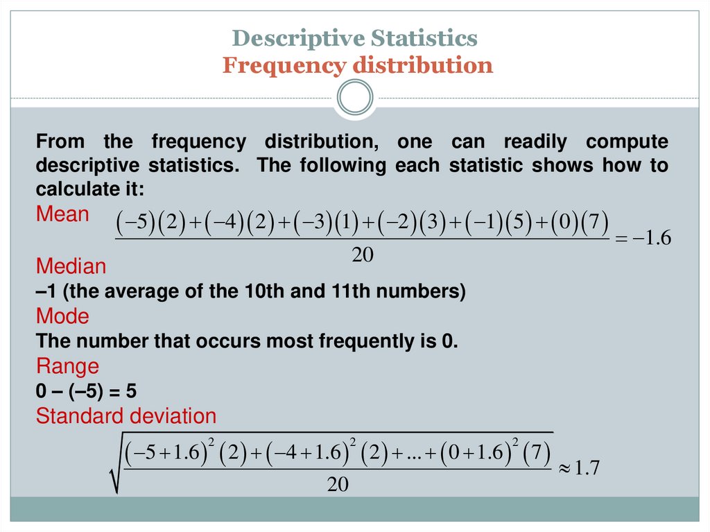 Descriptive Statistics Frequency distribution