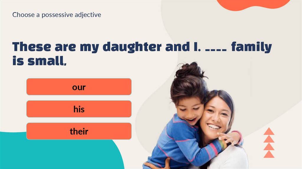 These are my daughter and I. ____ family is small,