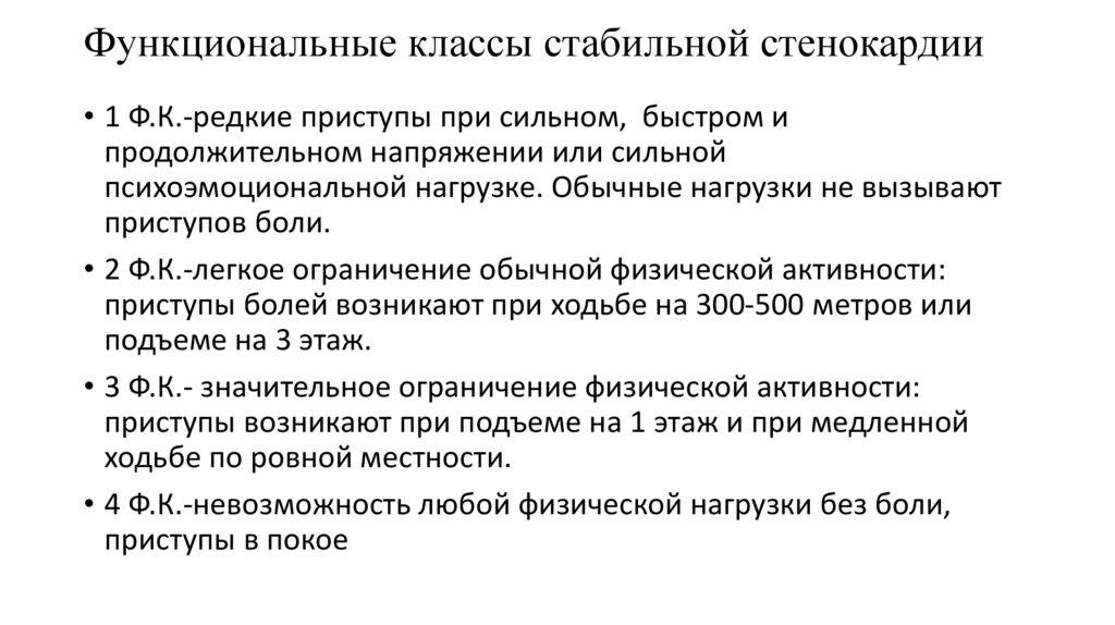Функциональные классы стабильной стенокардии