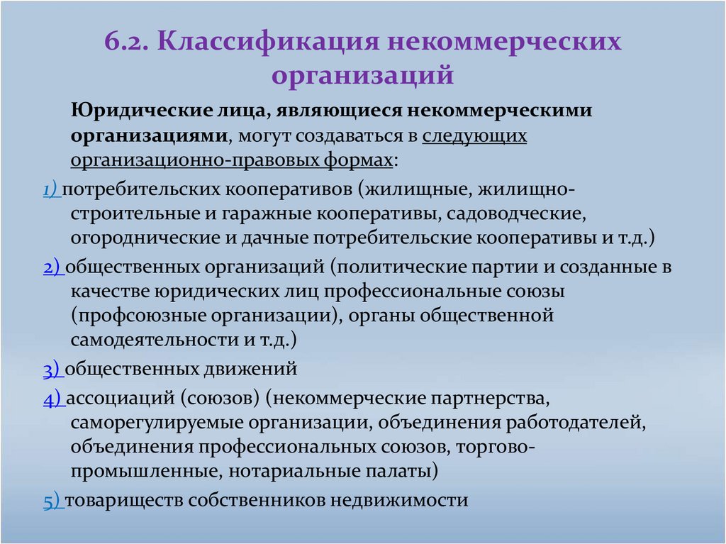 6.2. Классификация некоммерческих организаций