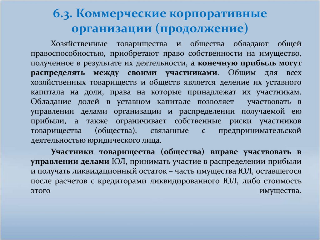 6.3. Коммерческие корпоративные организации (продолжение)