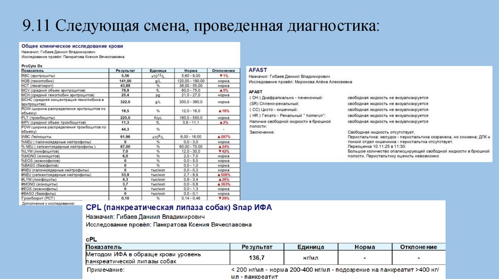 9.11 Следующая смена, проведенная диагностика: