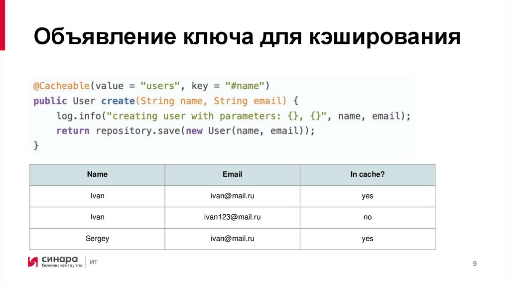 Объявление ключа для кэширования