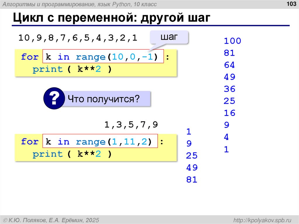 Цикл с переменной: другой шаг