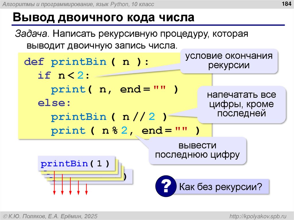 Вывод двоичного кода числа
