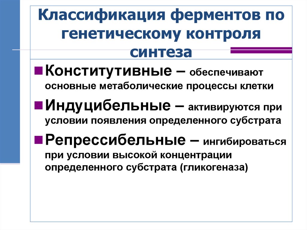 Классификация ферментов по генетическому контроля синтеза