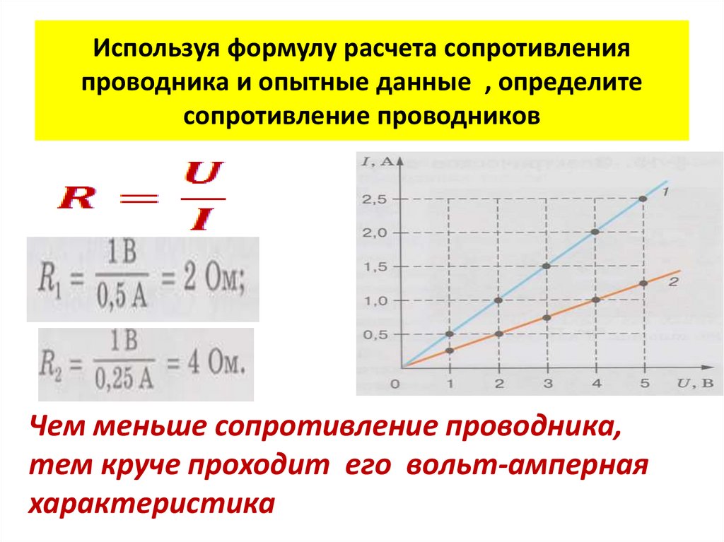 Используя формулу расчета сопротивления проводника и опытные данные , определите сопротивление проводников