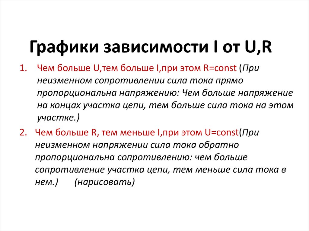 Графики зависимости I от U,R