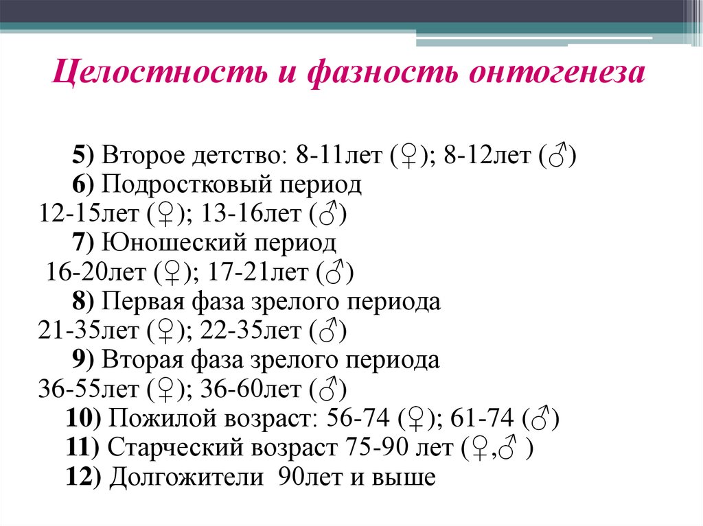 Целостность и фазность онтогенеза