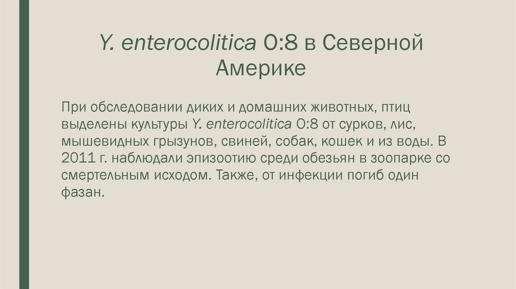 Y. enterocolitica O:8 в Северной Америке