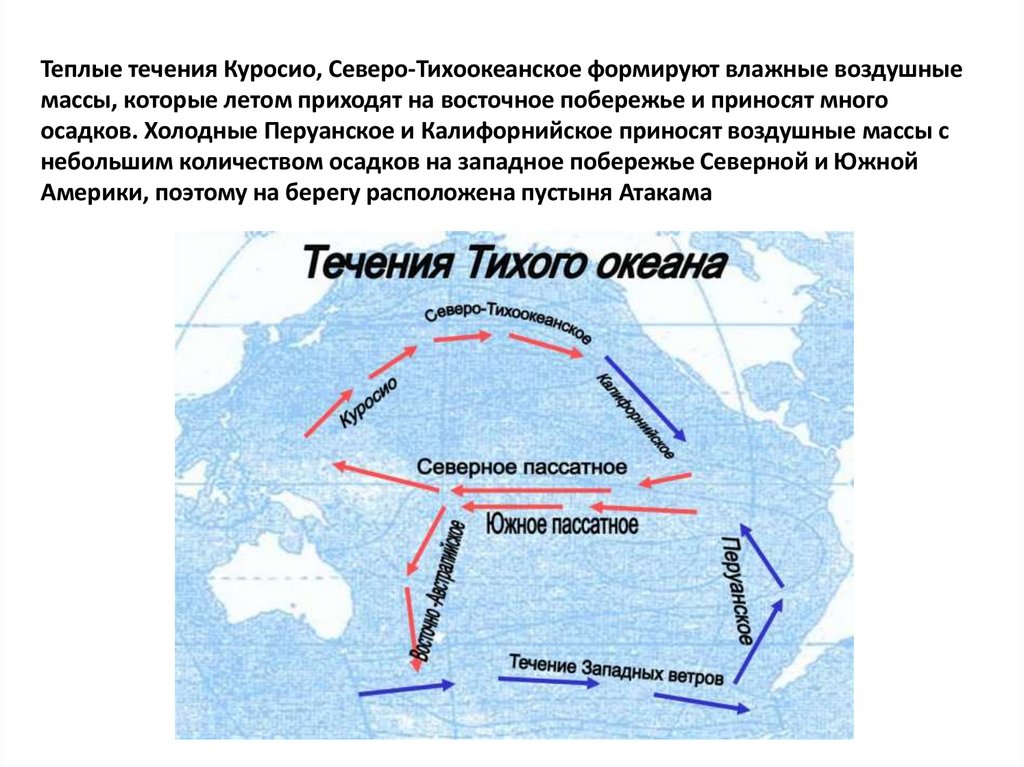 Теплые течения Куросио, Северо-Тихоокеанское формируют влажные воздушные массы, которые летом приходят на восточное побережье и