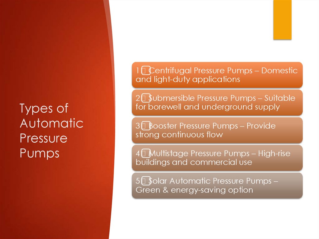 Types of Automatic Pressure Pumps