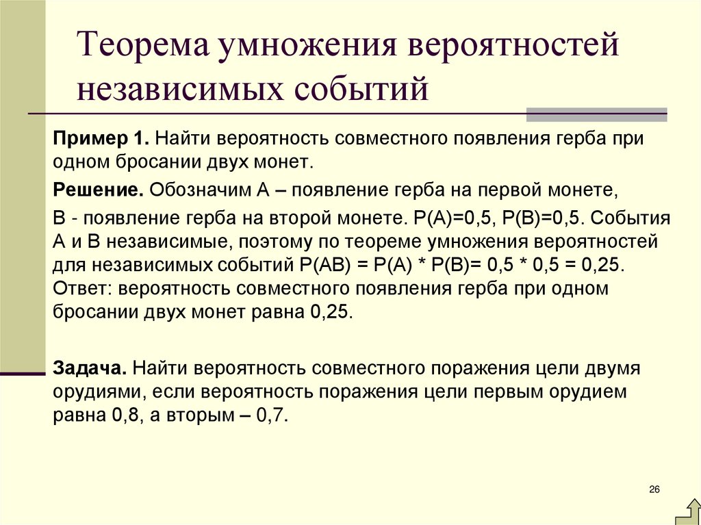 Теорема умножения вероятностей независимых событий