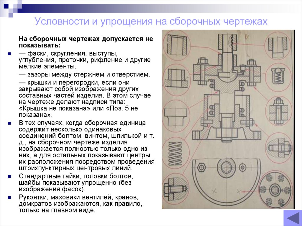 Условности и упрощения на сборочных чертежах