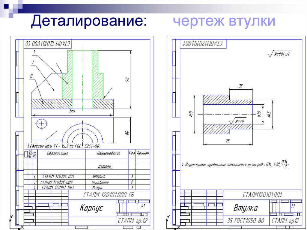 Деталирование: чертеж втулки