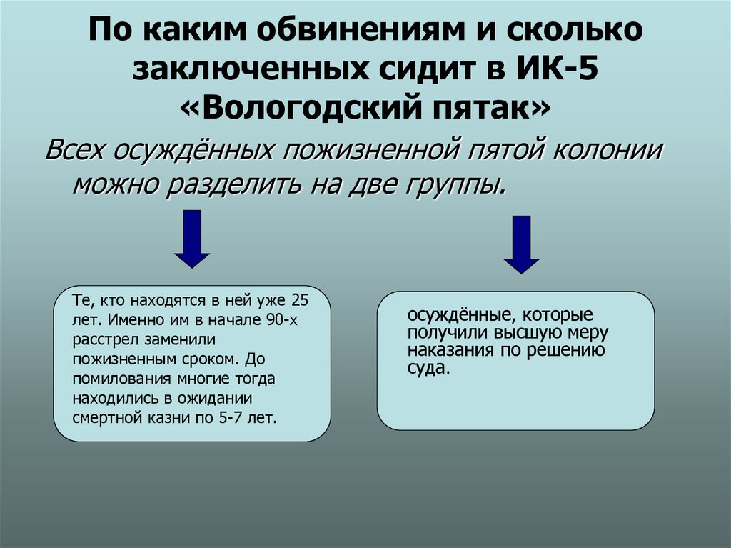 По каким обвинениям и сколько заключенных сидит в ИК-5 «Вологодский пятак»