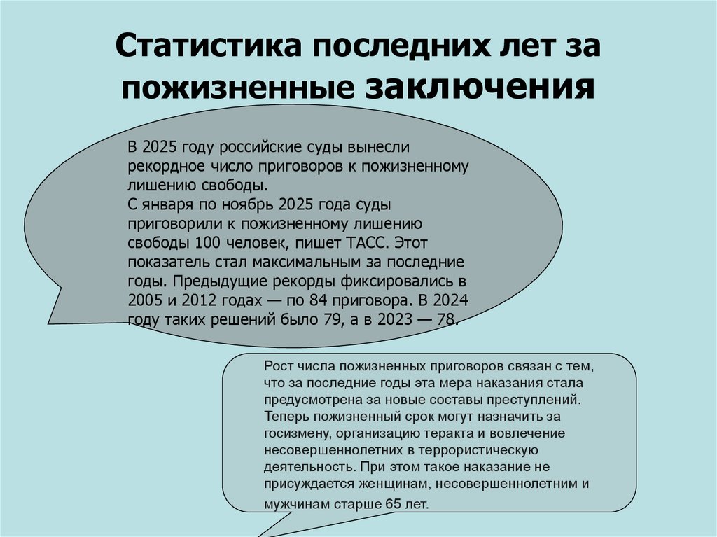 Статистика последних лет за пожизненные заключения