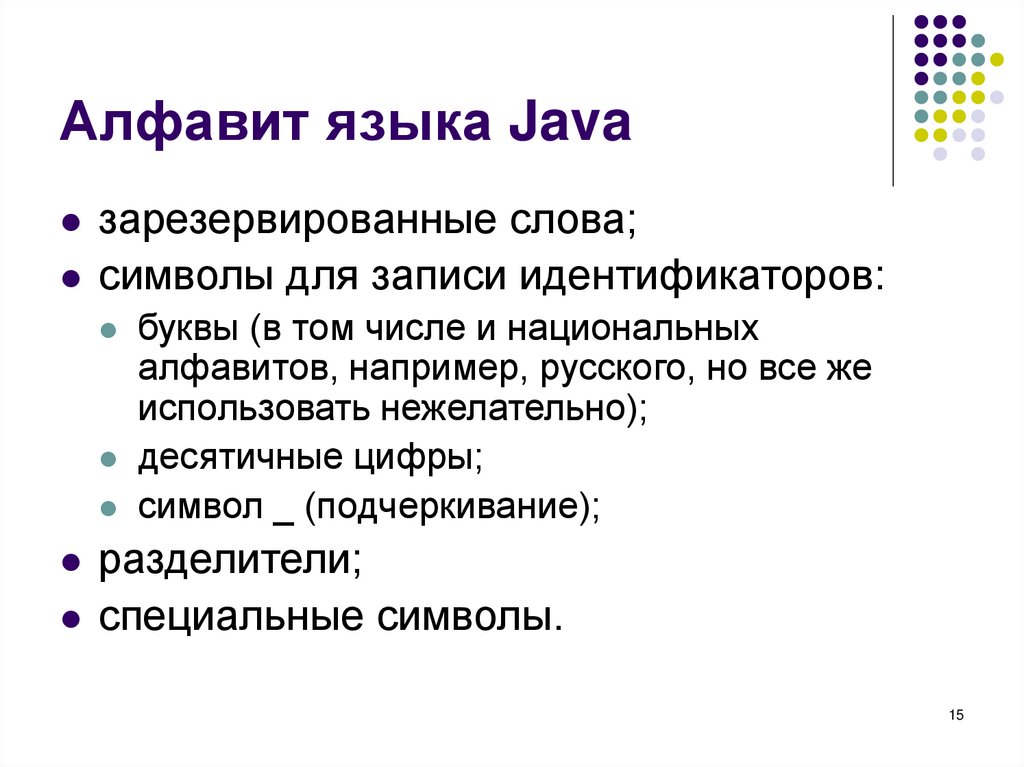Алфавит языка Java