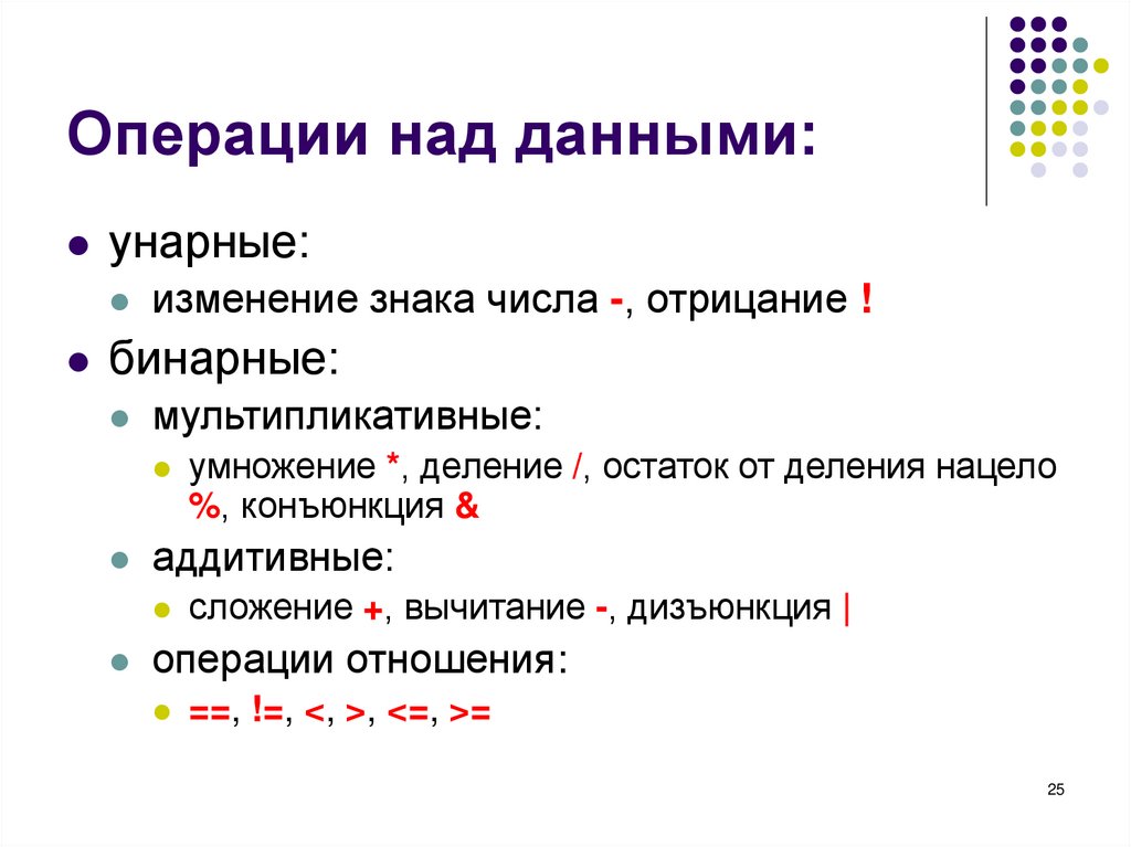 Операции над данными: