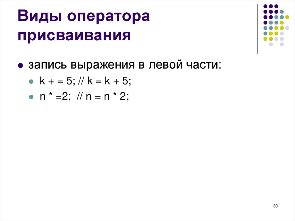 Виды оператора присваивания