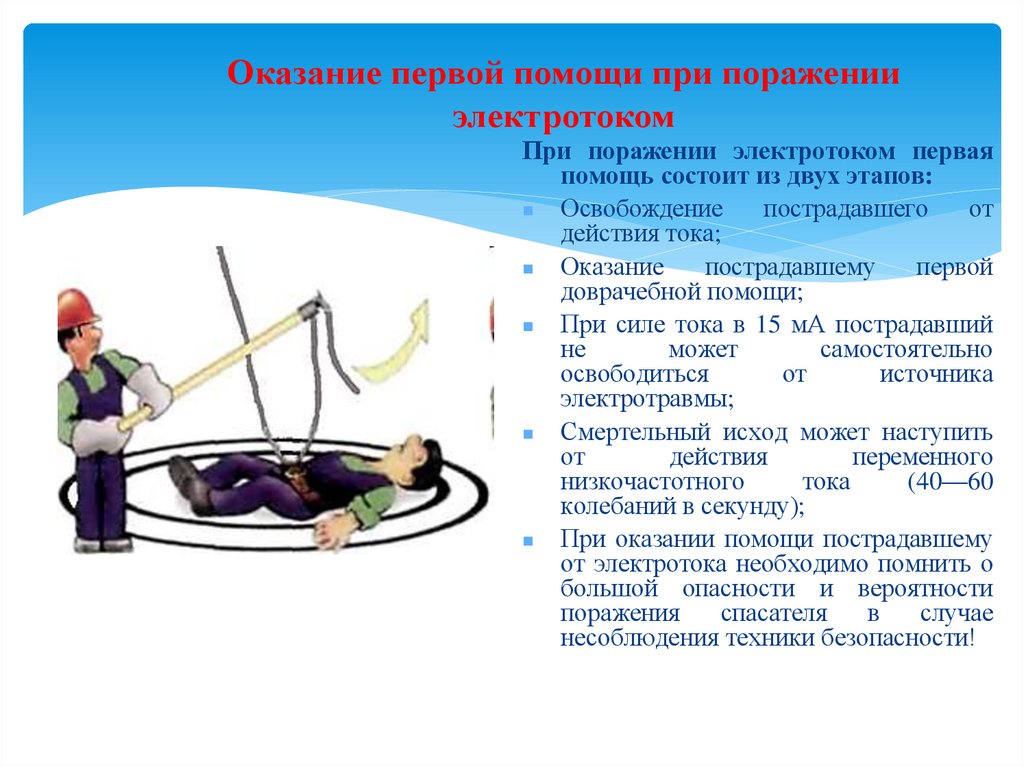 Оказание первой помощи при поражении электротоком