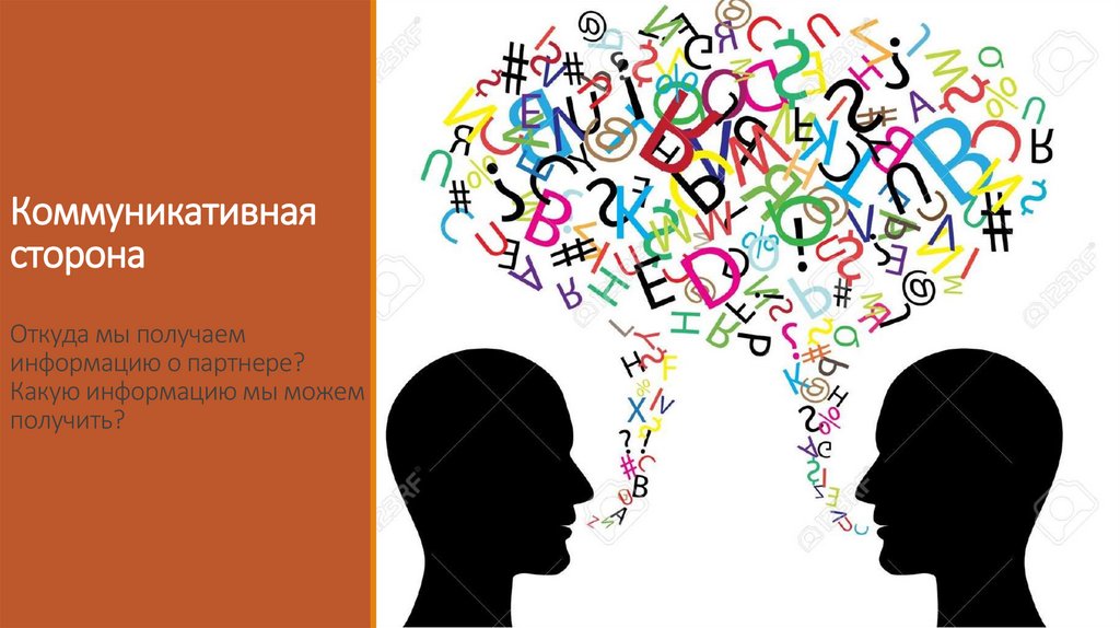 Коммуникативная сторона Откуда мы получаем информацию о партнере? Какую информацию мы можем получить?