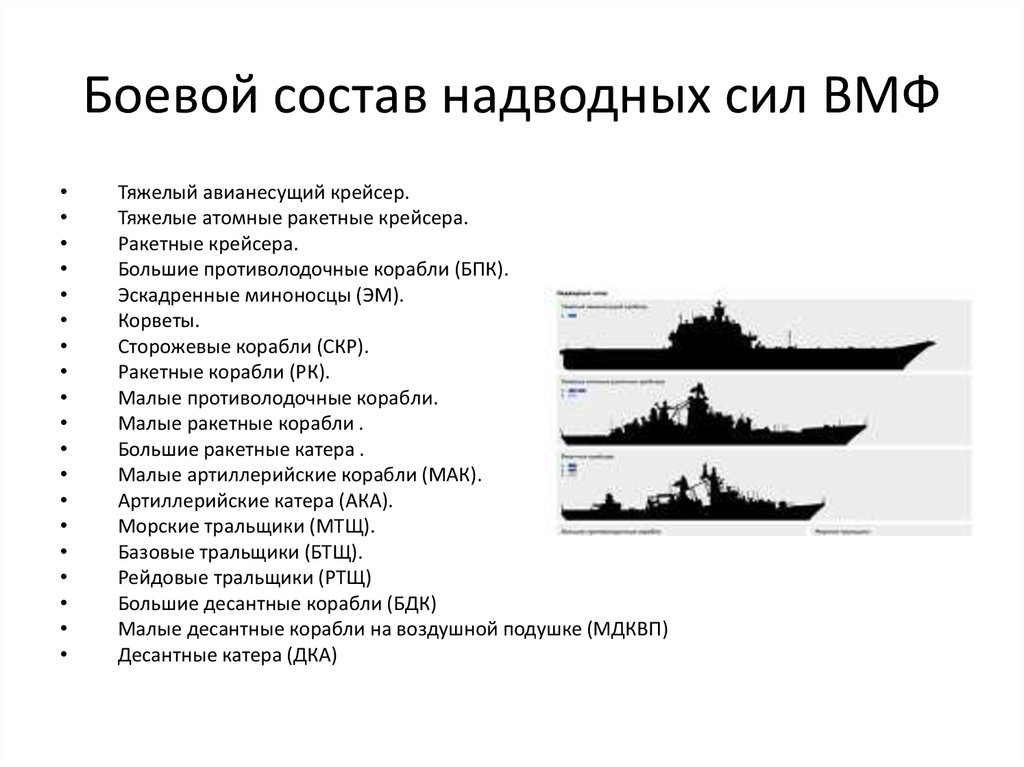 Боевой состав надводных сил ВМФ