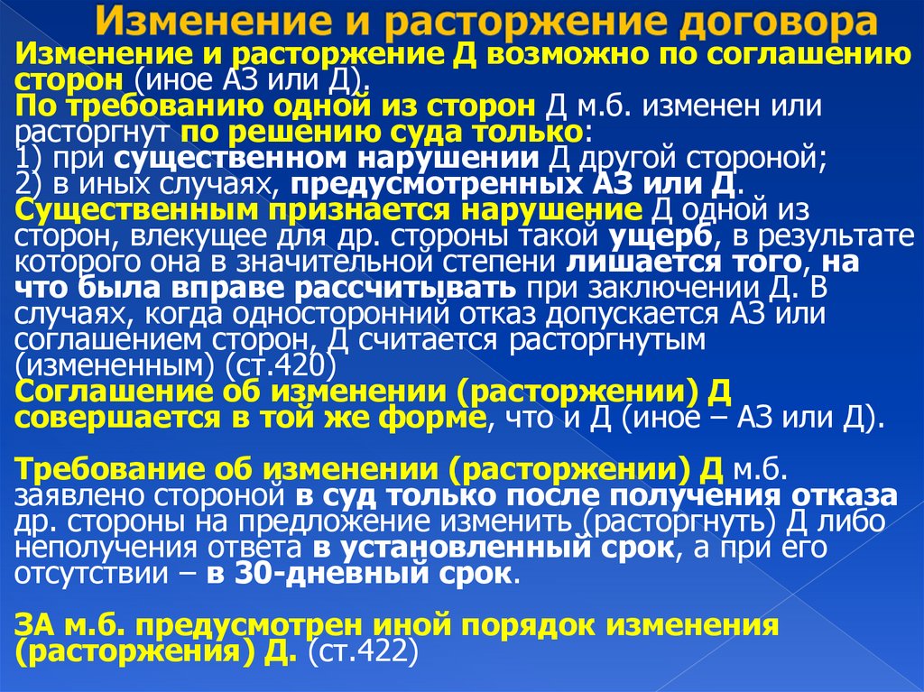 Изменение и расторжение договора