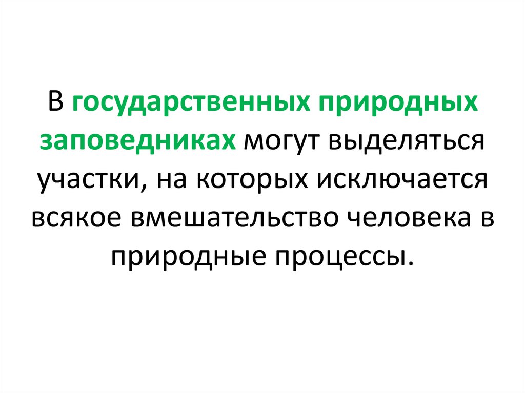 В государственных природных заповедниках могут выделяться участки, на которых исключается всякое вмешательство человека в