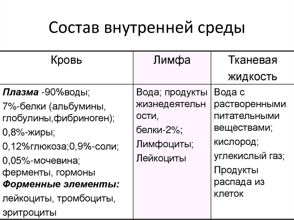 Состав внутренней среды