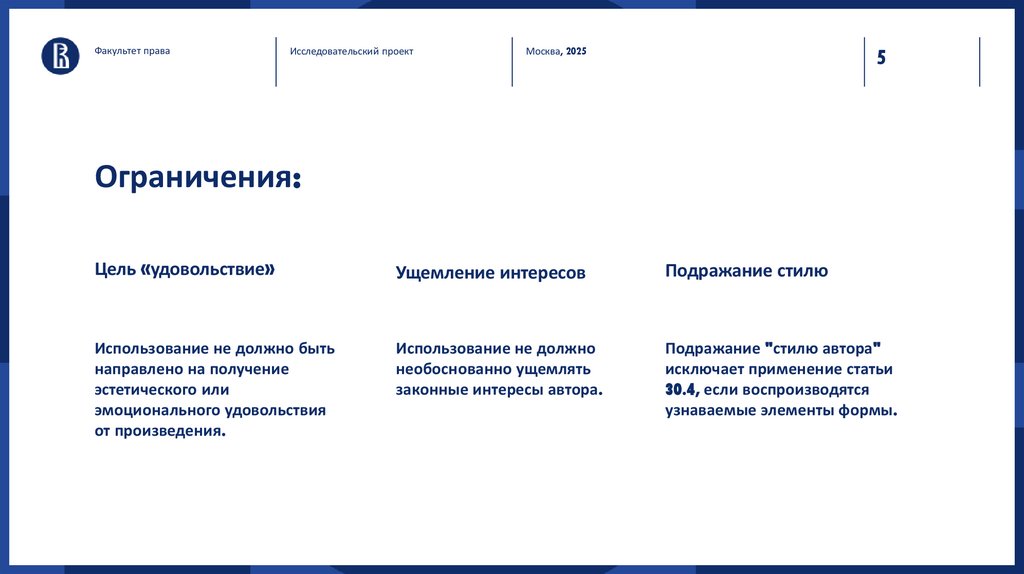 Ограничения: