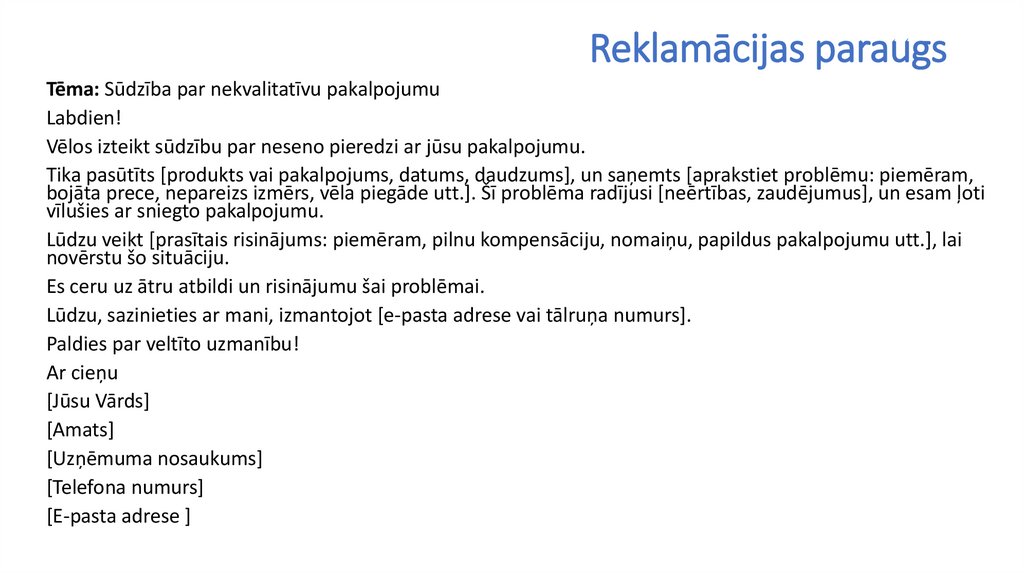 Reklamācijas paraugs