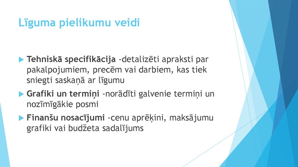 Līguma pielikumu veidi