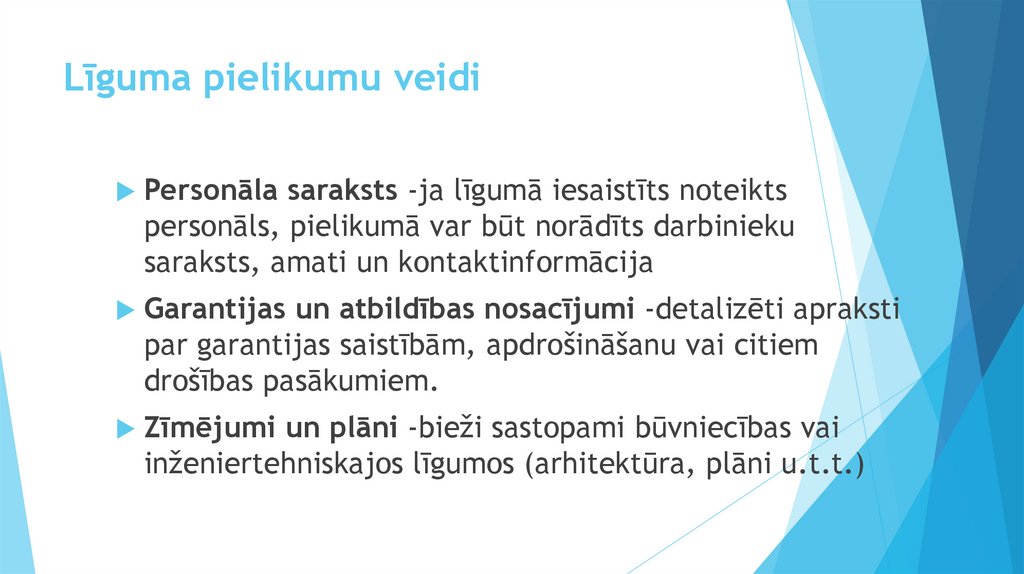 Līguma pielikumu veidi