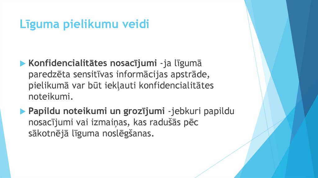 Līguma pielikumu veidi