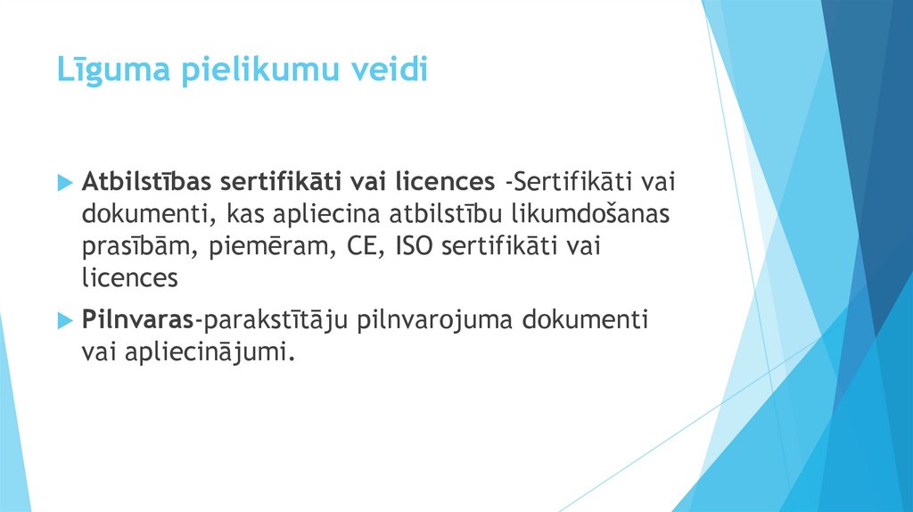 Līguma pielikumu veidi